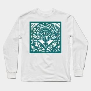 Watchers and Eyes Tangle Lino Cut Green Monoprint Long Sleeve T-Shirt